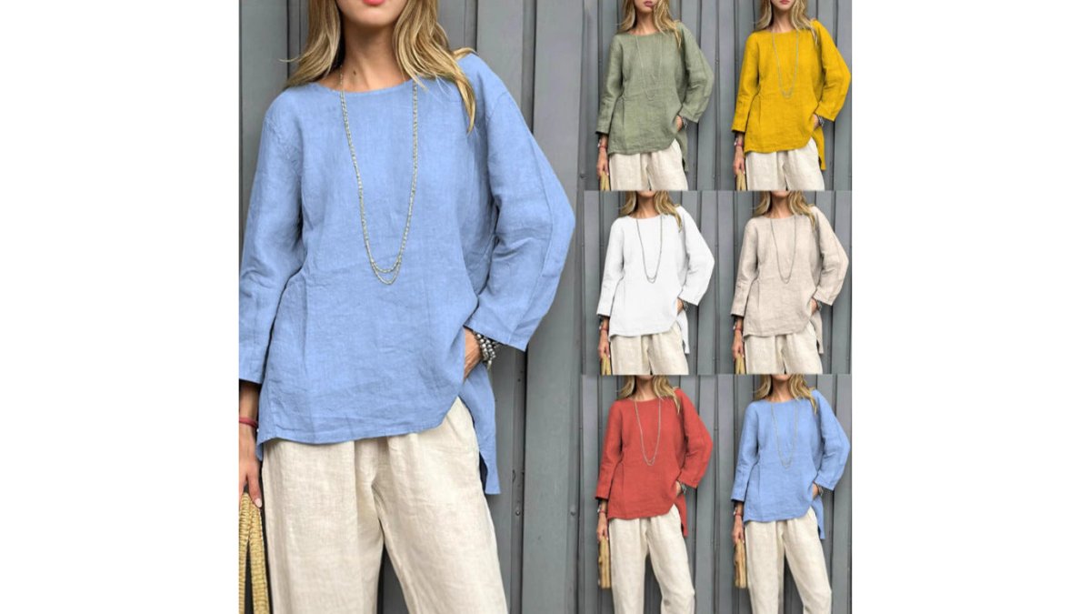 Vintage Cotton-Linen Crew-Neck Long-Sleeve Fashion Blouse For Women