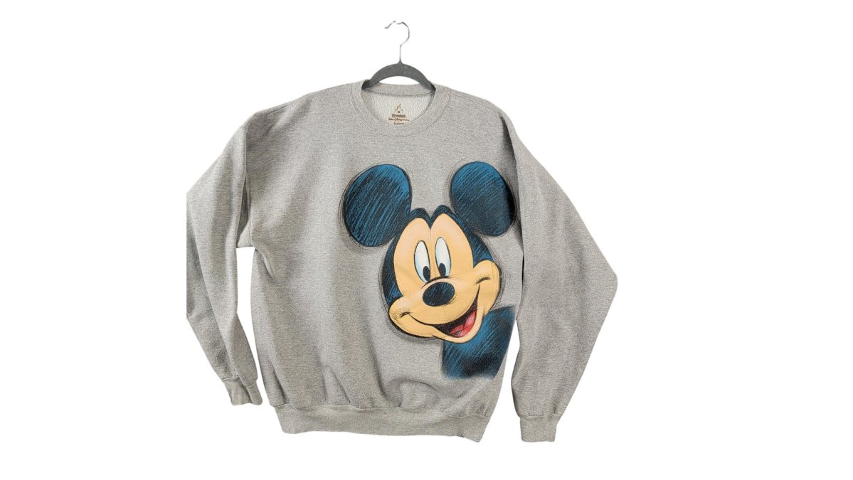 Vintage Disney Mickey Mouse Sweatshirt XL Gray Hanes Disneyland 90s Style Pre-Owned
