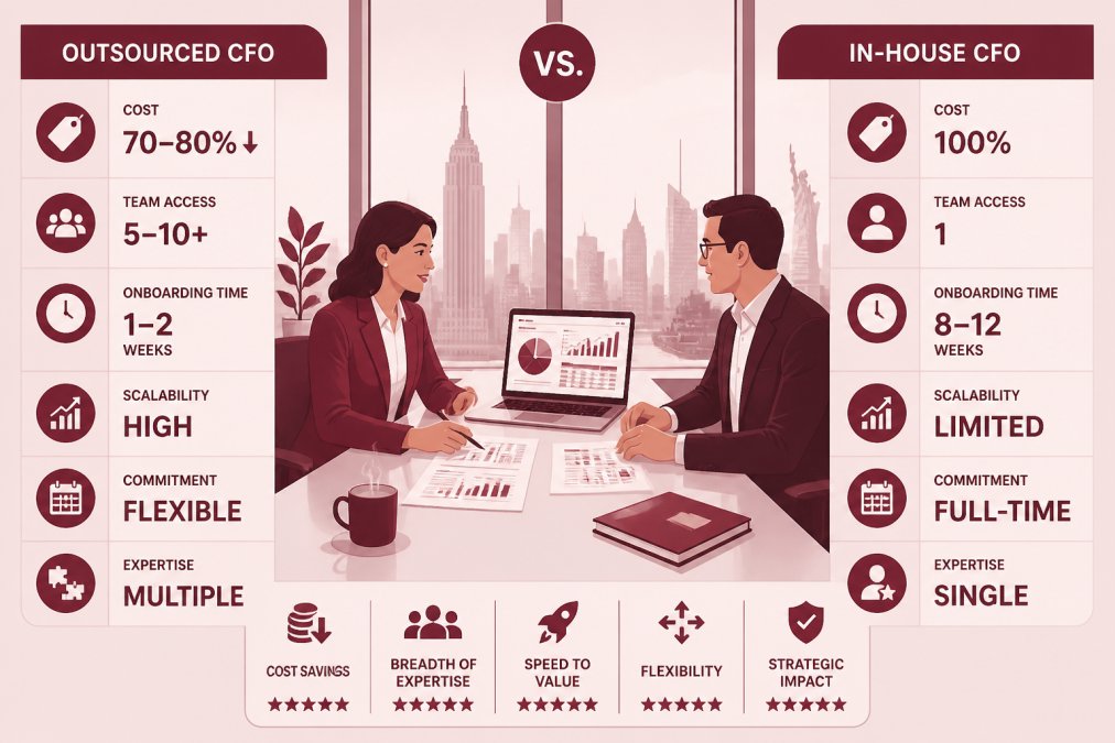 Two professionals sitting across from each other at a modern office table reviewing financial documents and a laptop, bright natural light from floor-to-ceiling windows suggesting a strategic advisory conversation in a contemporary New York office