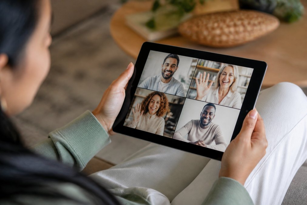 Professional illustration showing virtual team building activities