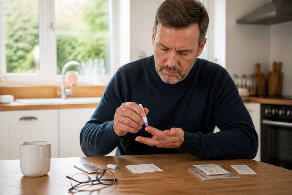 Step-by-step guide for performing an at-home blood test to screen for a common vitamin deficiency.