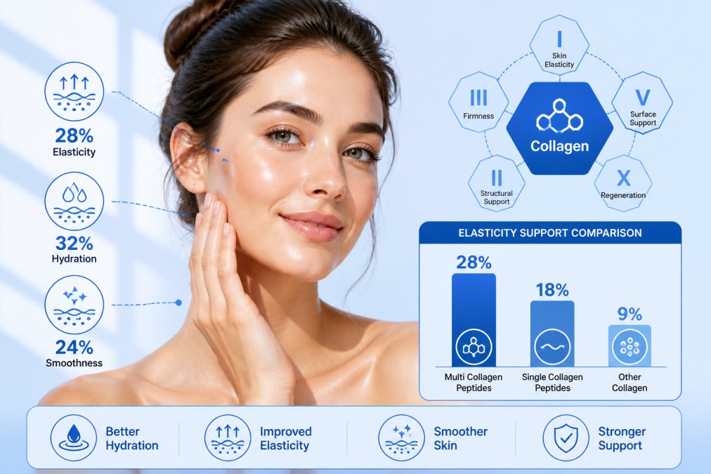 Woman with radiant, glowing skin showing visible skin elasticity and smooth texture under natural window lighting, healthy complexion