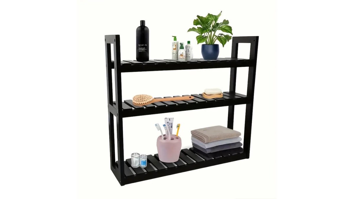 Wall Mounted Storage Rack with Rod - Black