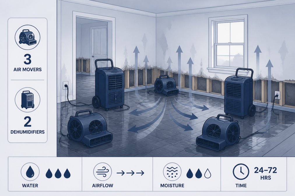 Professional illustration showing water clean up