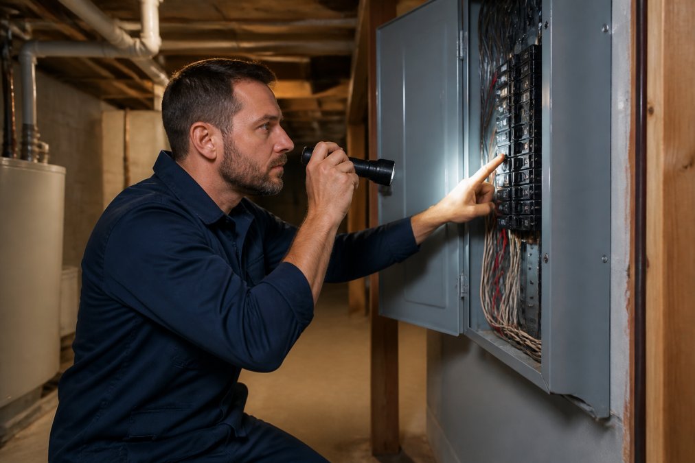 Professional illustration showing professional and electrician and clean concepts for wells electric alternative