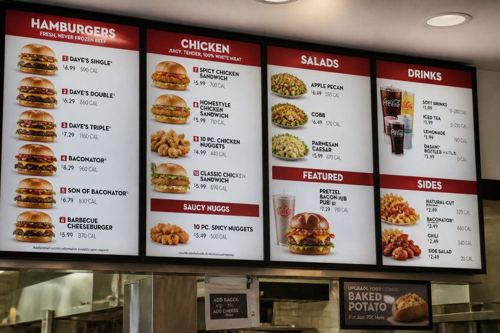 Pricing comparison visual for Close, Wendy for Wendy's menu analysis