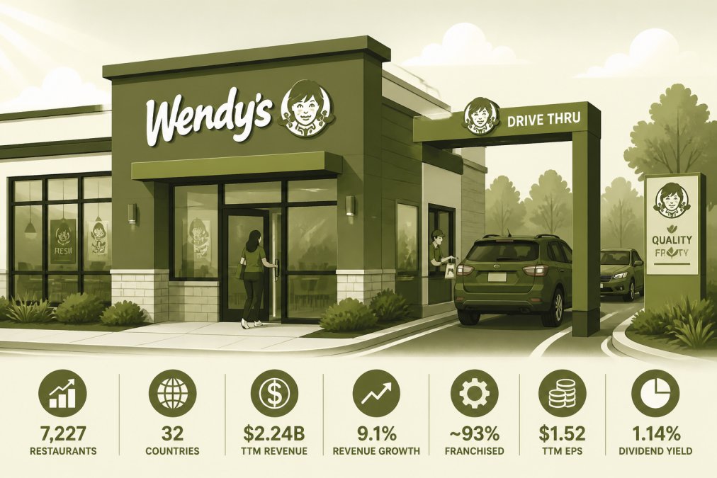 Wendy's restaurant exterior with modern signage and drive-thru window during daytime, showing customers entering and vehicles in the drive-thru lane with natural sunlight
