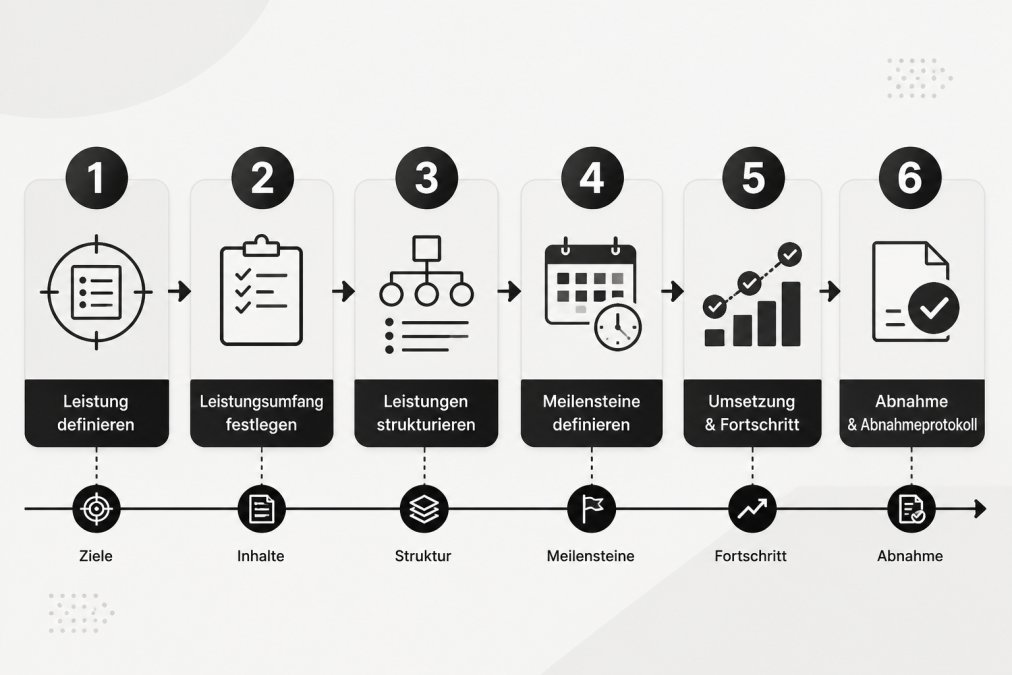 Flowchart showing the process from performance definition through milestones to acceptance with acceptance protocol