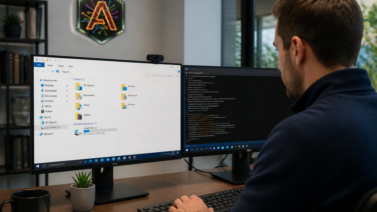 Flowchart visualizing how AI software for PC automates file management tasks directly on the Windows desktop.