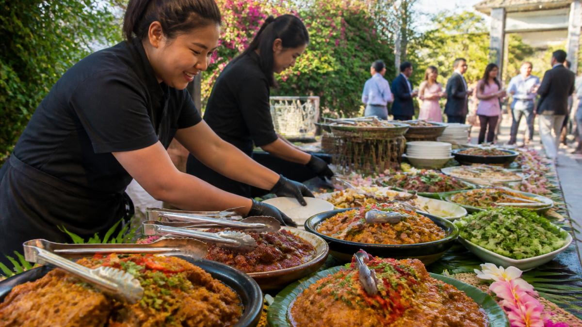 Infographic showing how a small event catering minimum applies to buffet setups and service costs.