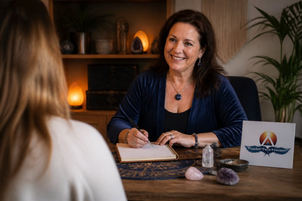 What Happens During a Psychic Reading 1 Professional illustration showing woman and sitting and comfortably concepts for psychic reading
