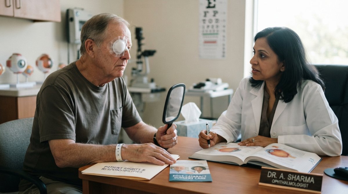 Professional illustration showing Patient for cataract surgery fails