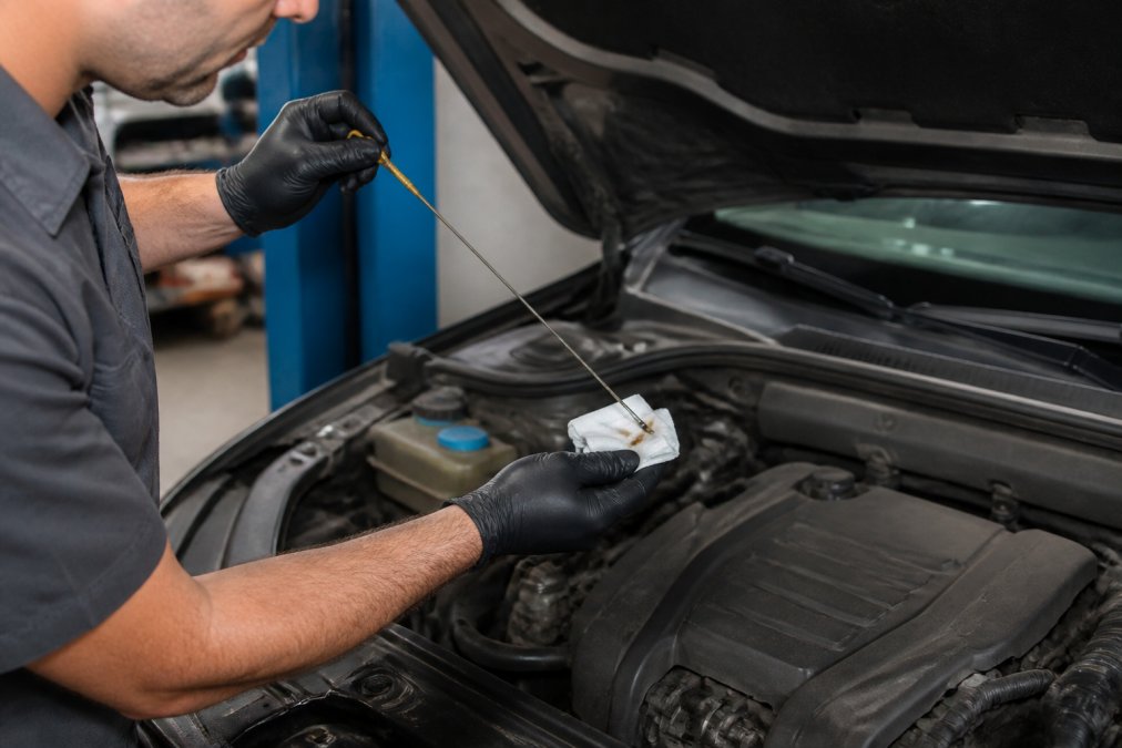 Infographic visualizing the process of checking engine oil levels and condition to prevent mechanical failure