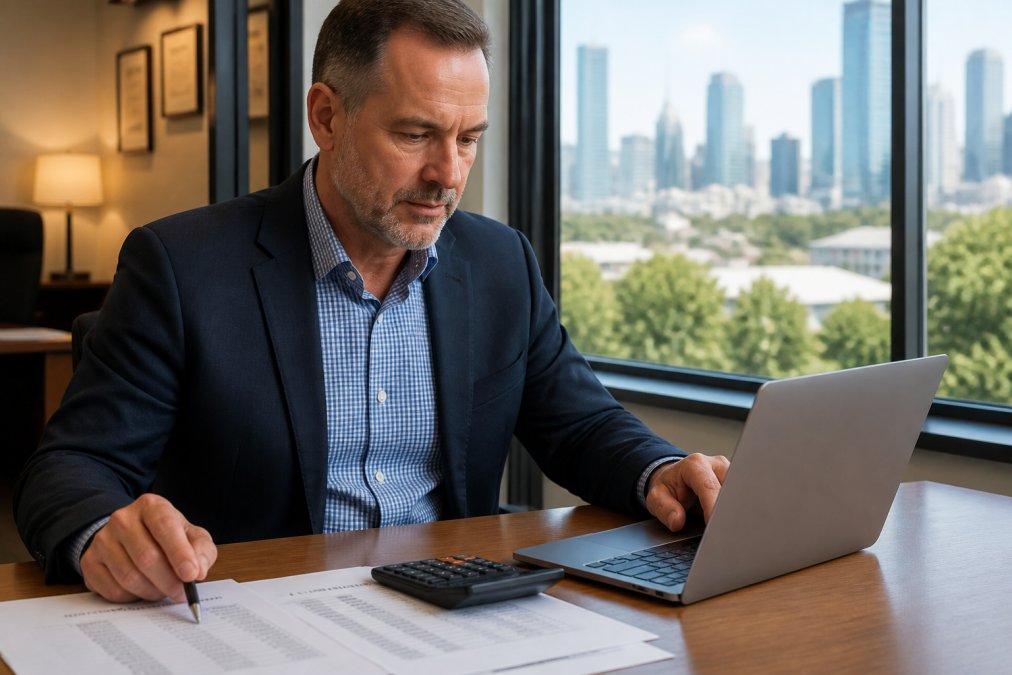 Property professional reviewing data to determine what is a good rental yield in Melbourne on a sunny desk
