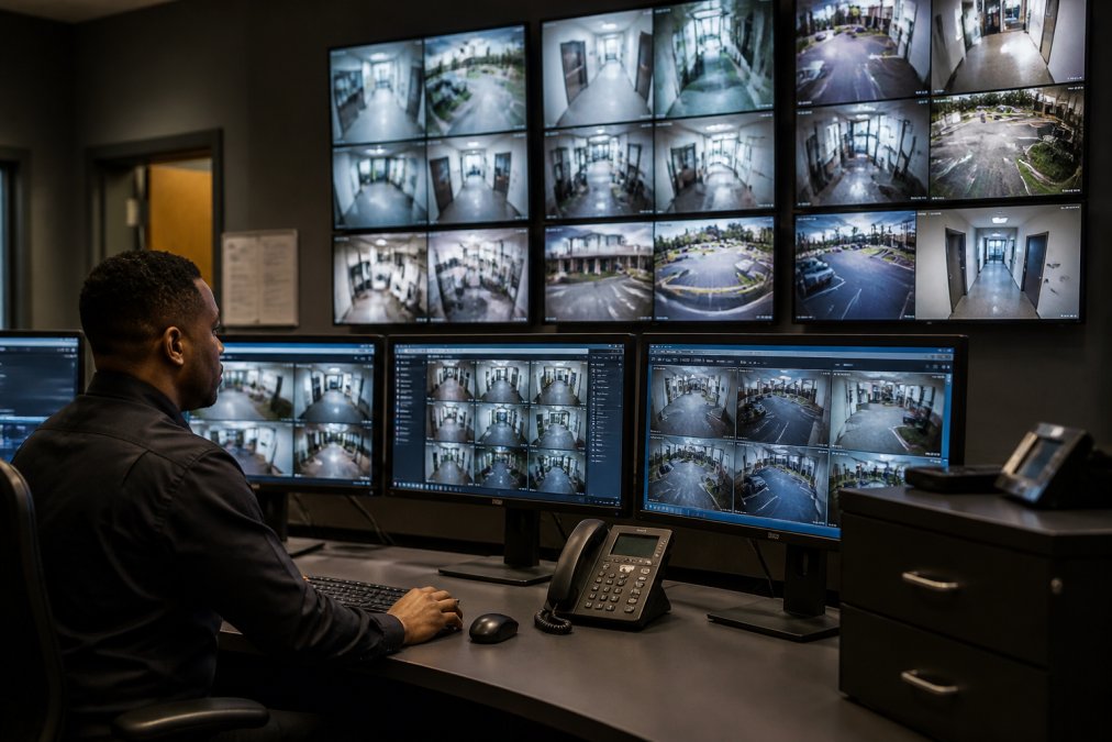 Security operations center dashboard visualizing AI-powered intrusion defense monitoring processes