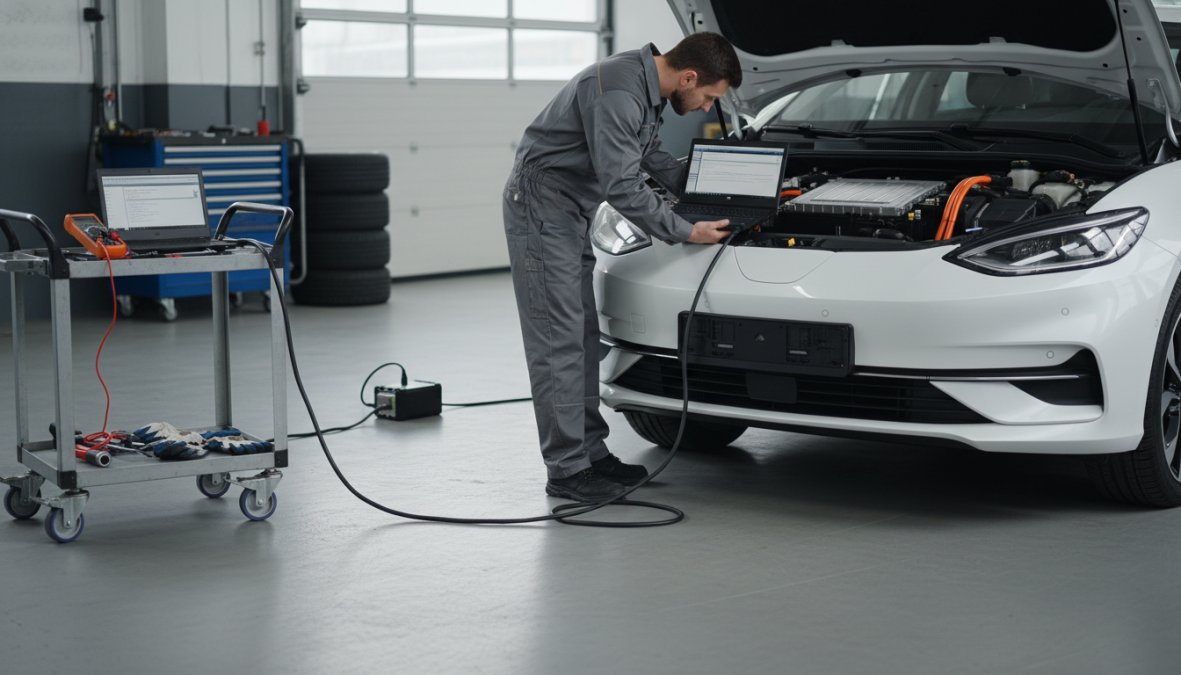 Process diagram showing steps for what is an electric vehicle diagnostic