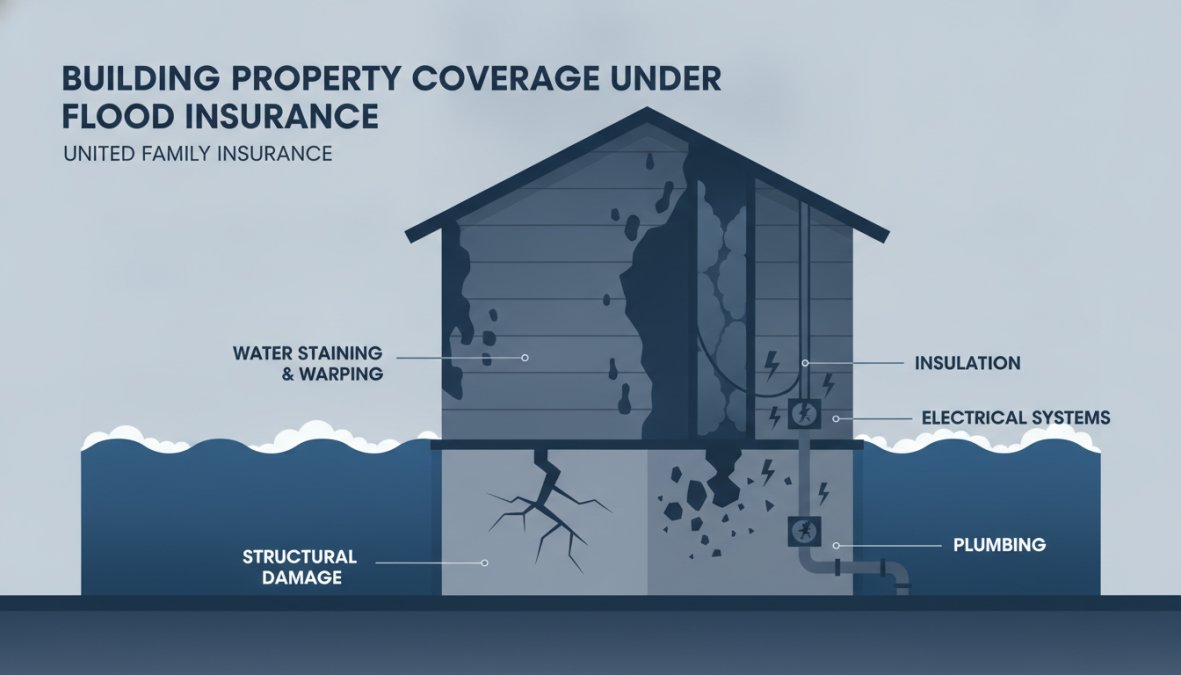Professional illustration showing what is covered by flood insurance policy