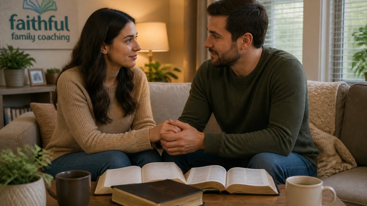 Infographic showing the faith-based marriage guidance process through a couple studying the Bible together.