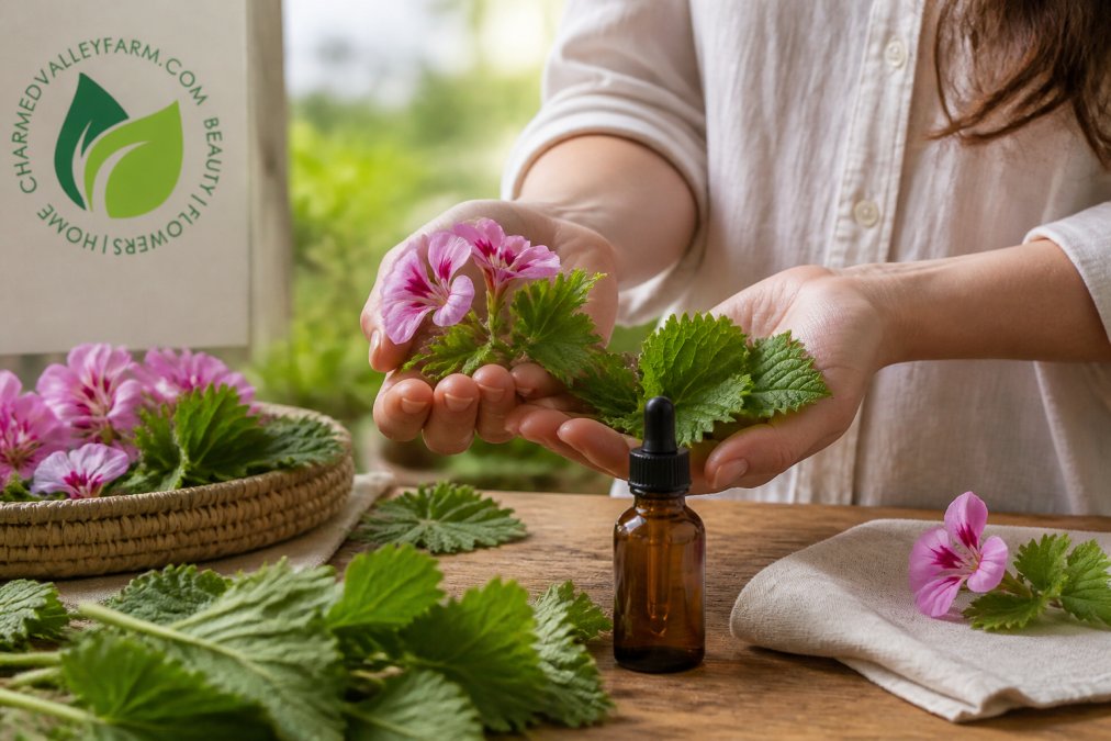 Infographic illustrating the farm to face process from botanical harvest to bottled face oil skincare.