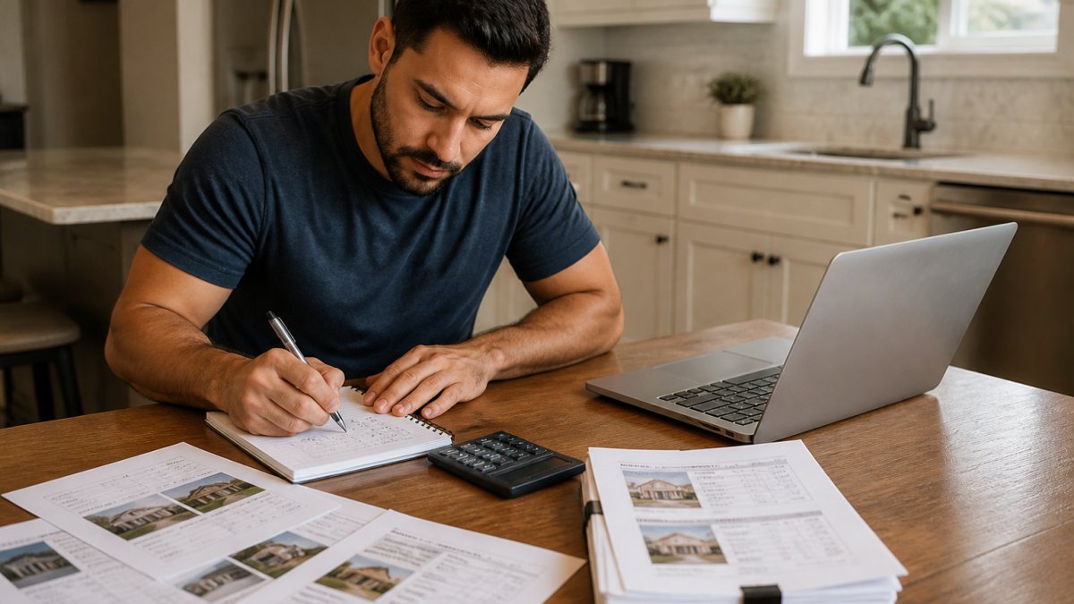 Step-by-step flowchart showing an investor calculating property values using the 70% rule on a laptop.