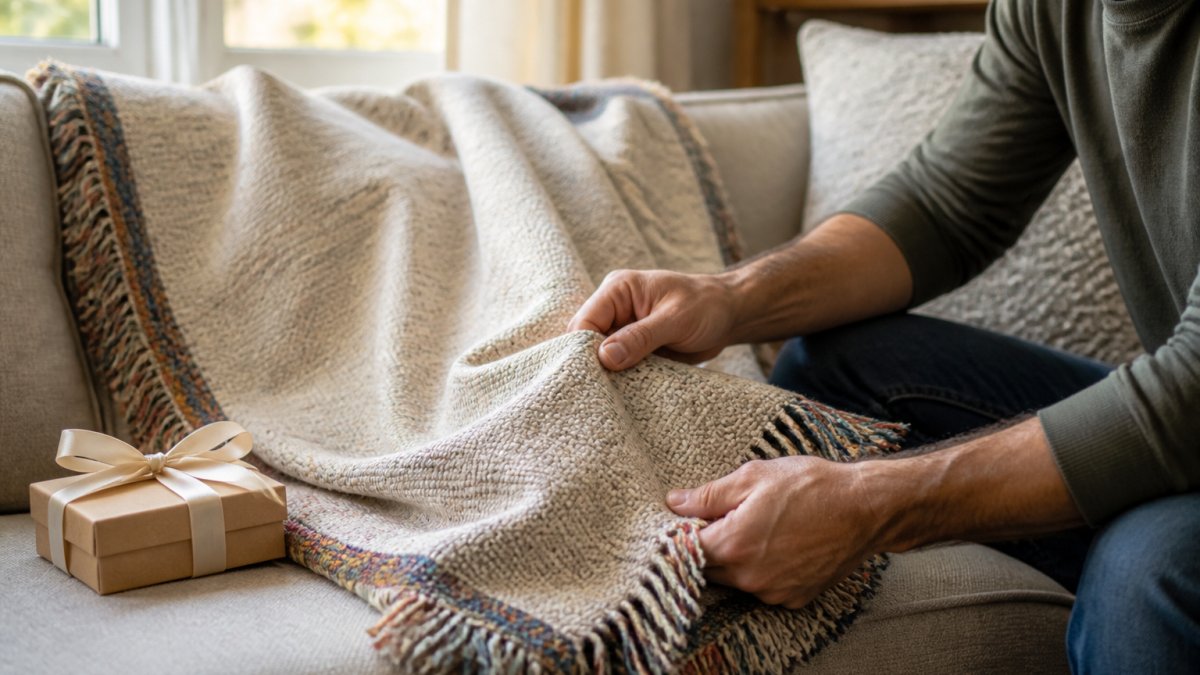 Infographic illustrating the step-by-step process for selecting and personalizing a woven heirloom blanket gift.