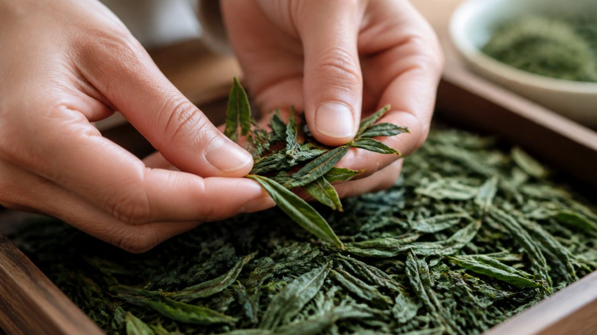 Infographic illustrating the visual characteristics of high-quality loose-leaf tea for quality assessment.