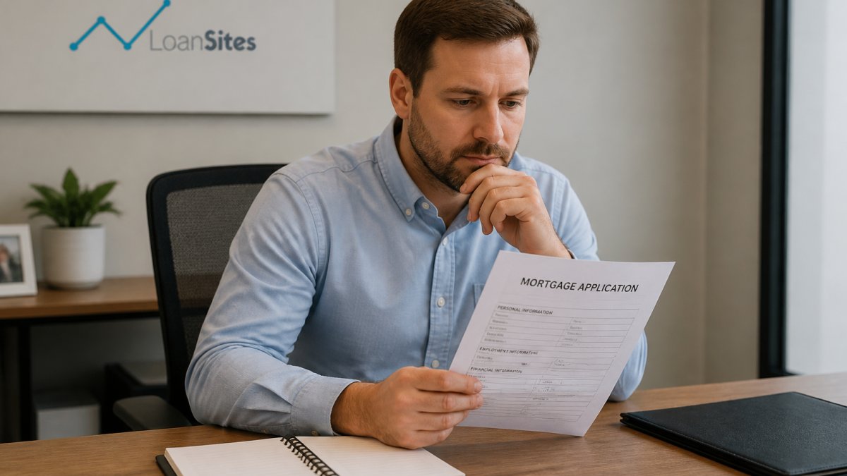 Loan officer reviewing a mortgage application form on a computer screen during a mortgage website launch