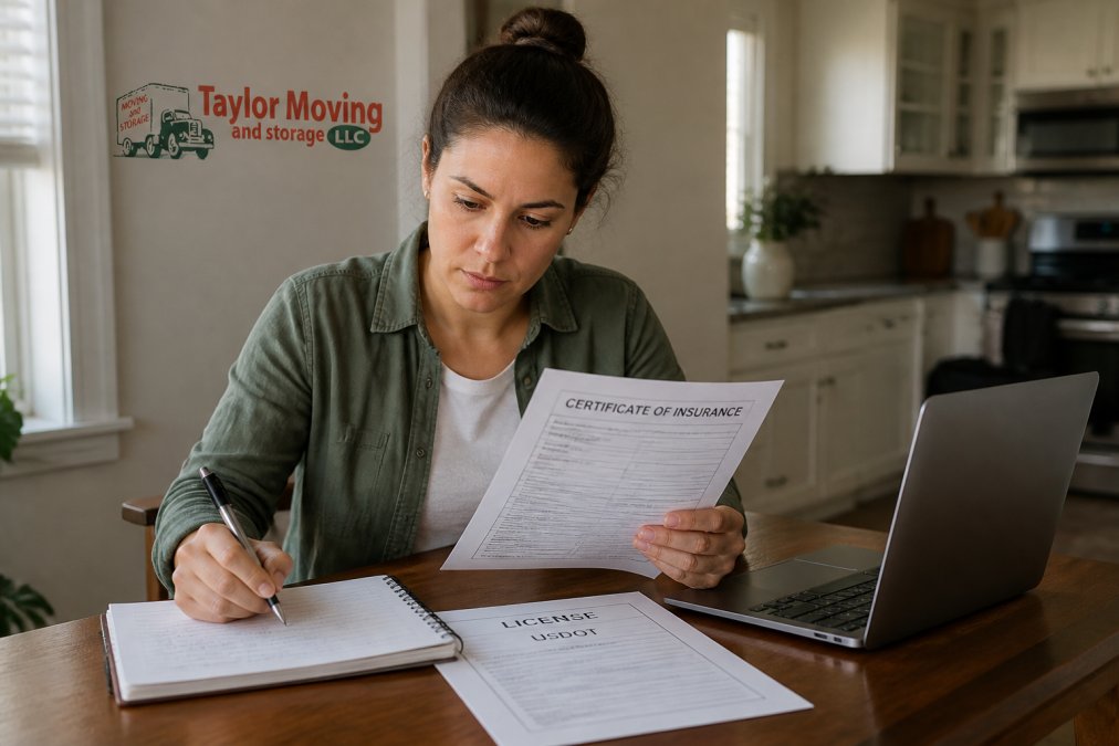 Process for homeowners to ask moving companies for licensing and insurance verification documentation.