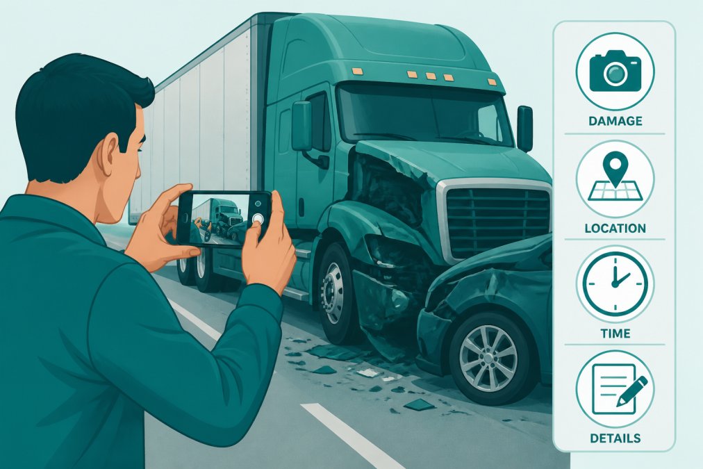 Professional illustration showing tractor trailer accident