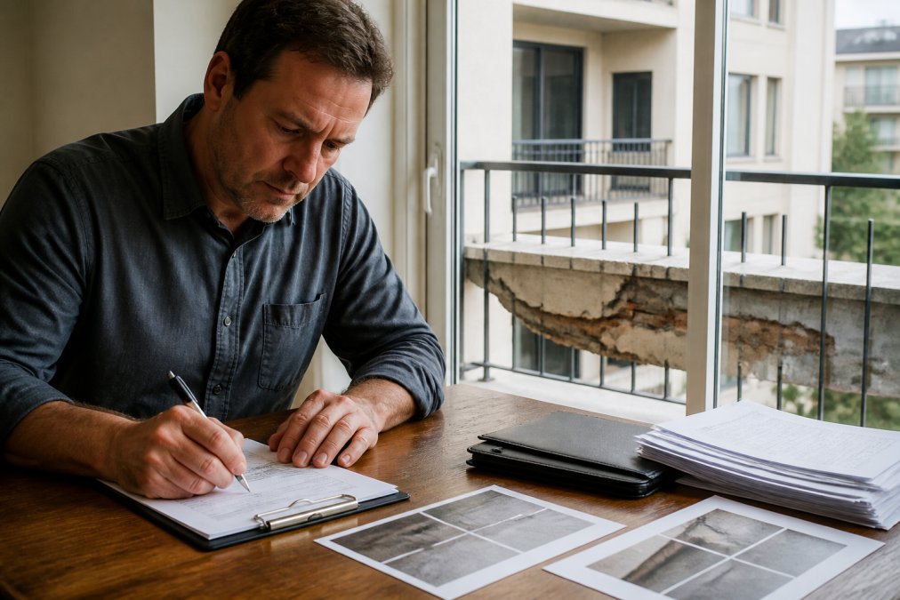 Property owner documenting balcony safety hazards in writing while an HOA ignores balcony safety concerns.