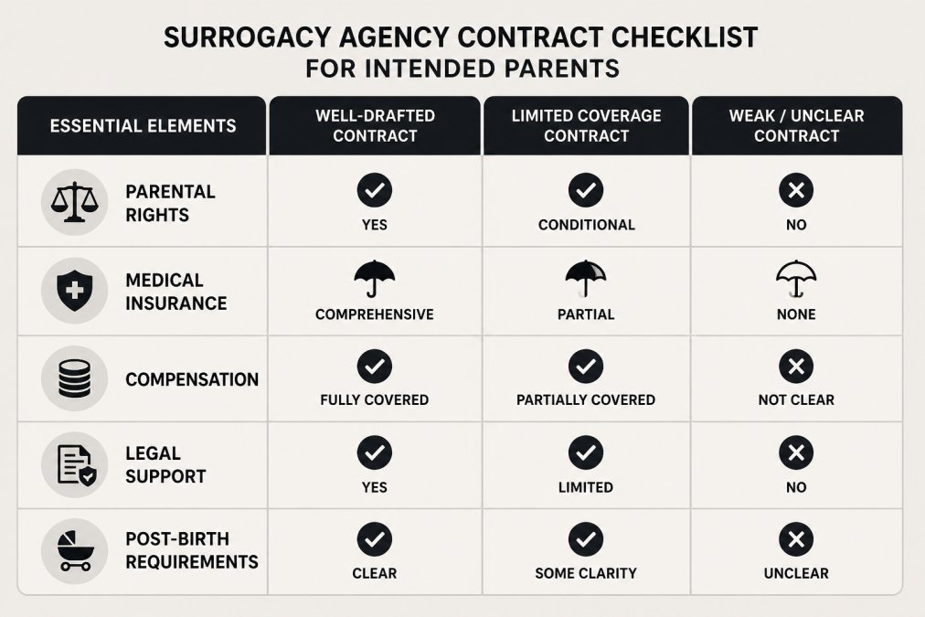 Visual comparison chart showing surrogacy agency contracts