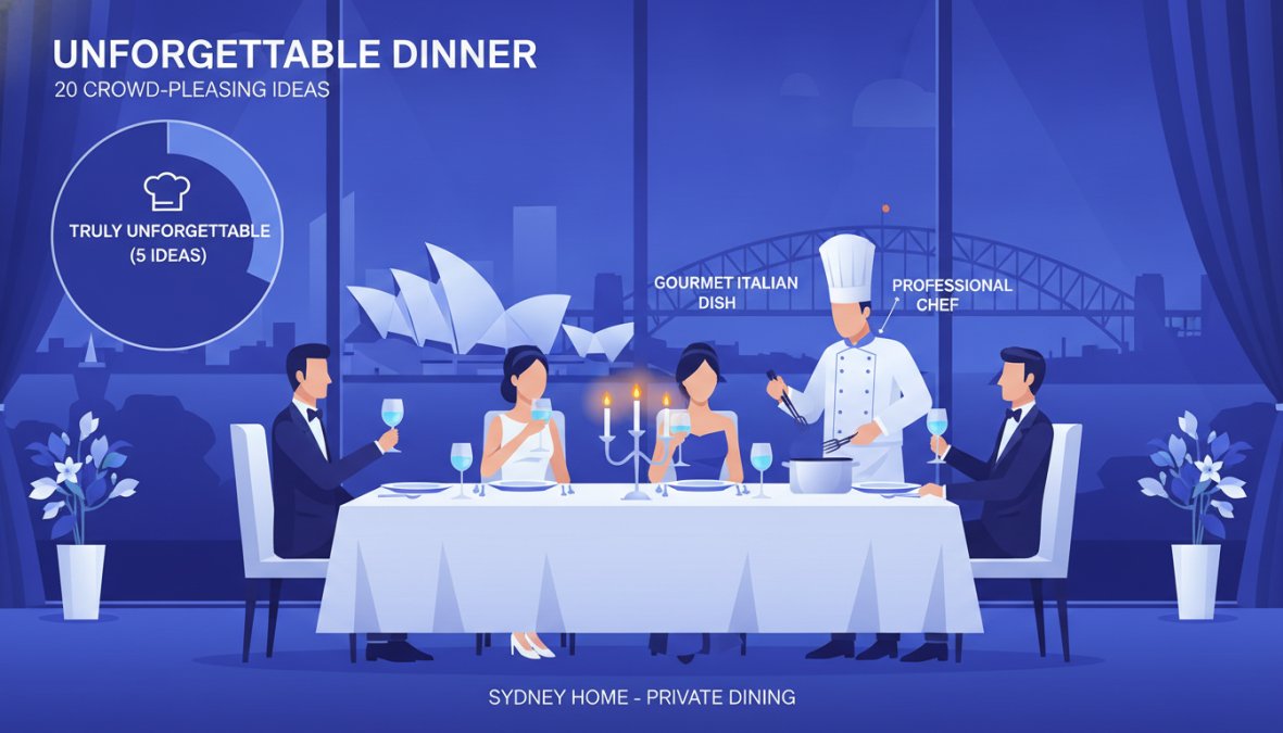 A beautifully styled family-style dinner spread on a large rustic wooden dining table featuring a golden roasted chicken as the centrepiece, a large bowl of pasta with fresh basil, colourful roasted vegetable sides in ceramic serving bowls, warm amber candlelight and fresh flowers in the background