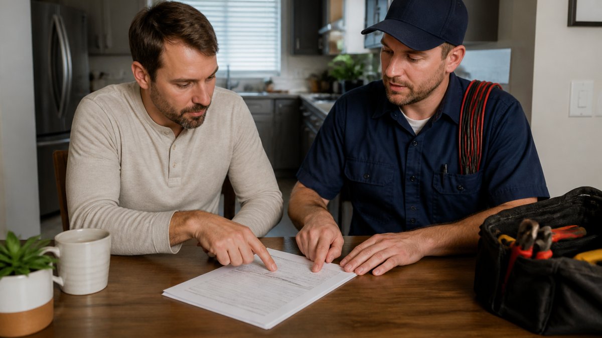 Flowchart showing a homeowner and electrician reviewing an electrician quote to avoid unexpected costs.