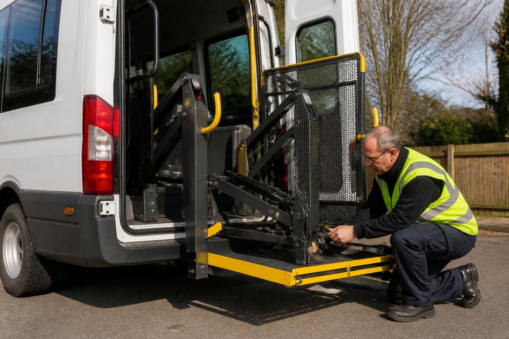 Professional illustration showing wheelchair accessible minibus safety