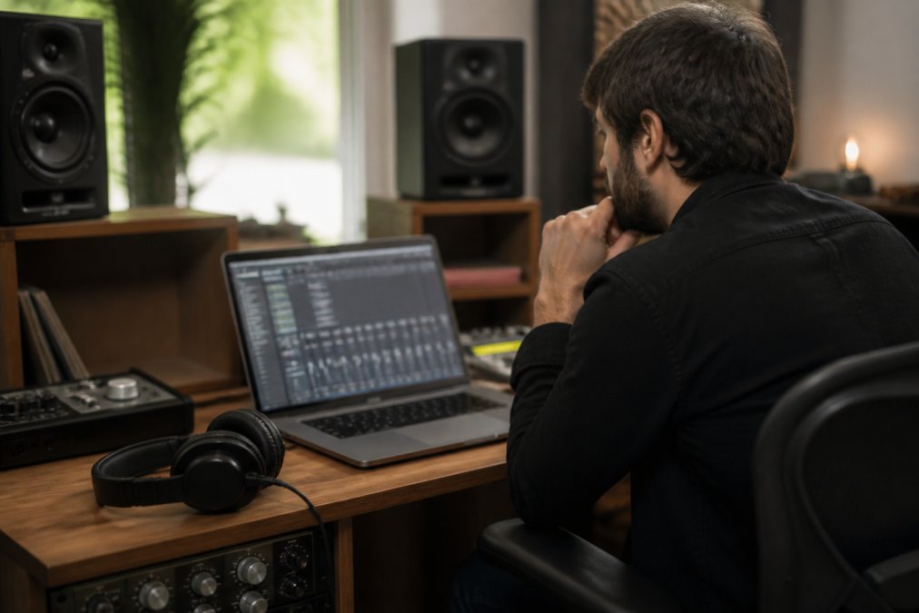 Infographic flowchart showing the decision process for hiring a professional mixing engineer for music production