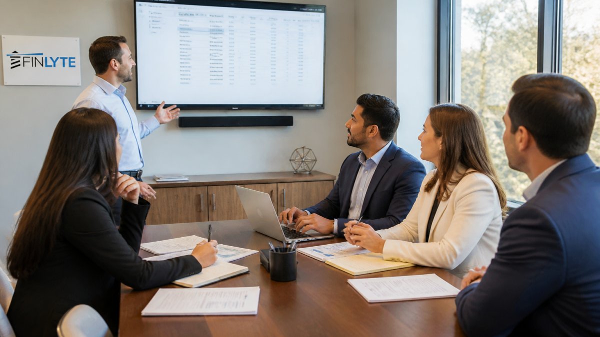 Finance team analyzing growth metrics to plan a move from QuickBooks to NetSuite during strategic review
