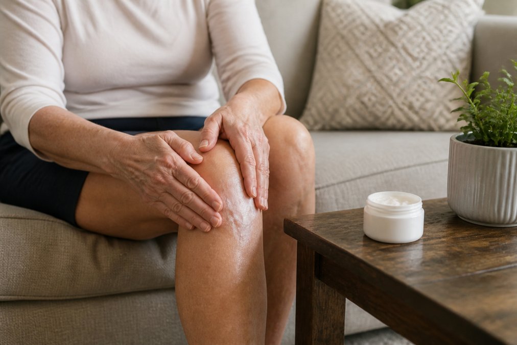 Diagram showing how to apply CBD lotion to knees, helping you decide where to buy CBD lotion for arthritis online.