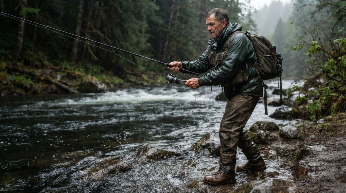 Professional illustration showing angler and hunter and field concepts for field tested gear