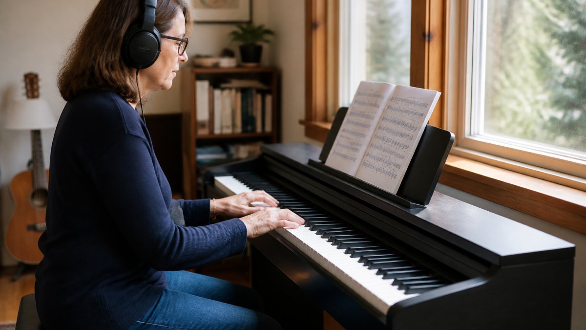 Adult playing the best digital piano for hobbyists in Australia at home