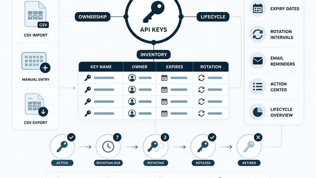 Which tools track API key ownership and rotation?