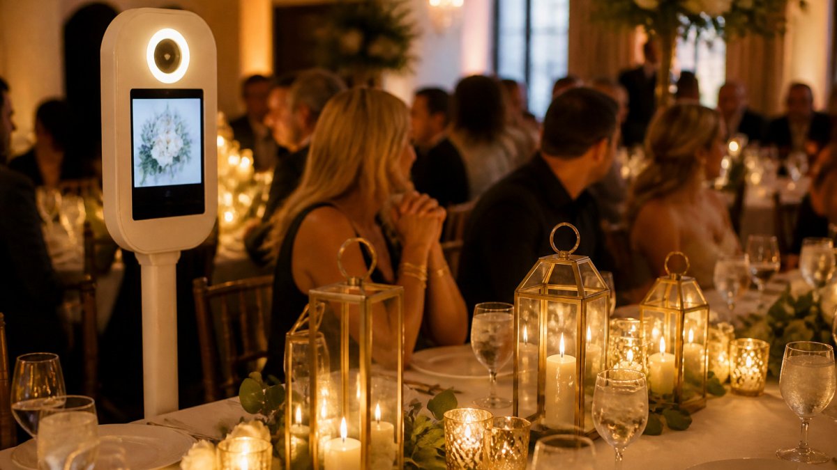 Infographic diagram comparing candlelit and lantern wedding centerpiece styles for evening ballroom receptions.