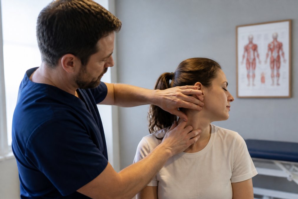 Professional illustration showing Healthcare for whiplash settlement soft tissue injury