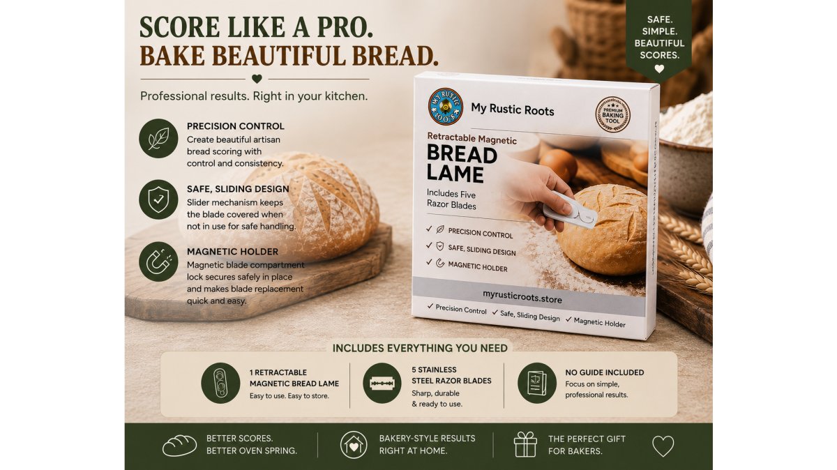 White Magnetic Retractable Bread Lame & 5 Razor Blades | Artisan Bread Scoring Tool