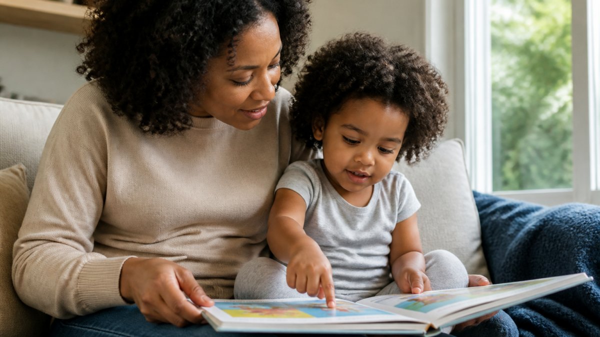 Step-by-step process flowchart for establishing a daily reading routine with a young child at home