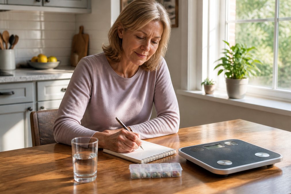 A woman tracking daily habits and weight to understand why am I gaining weight when nothing has changed.