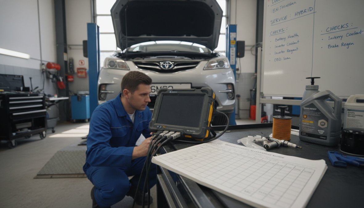 Professional illustration showing why car servicing is essential for hybrid vehicles