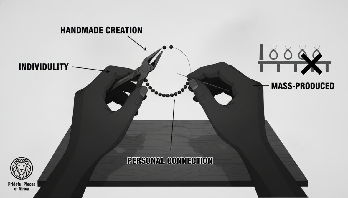 Professional illustration showing handmade over mass-produced jewelry