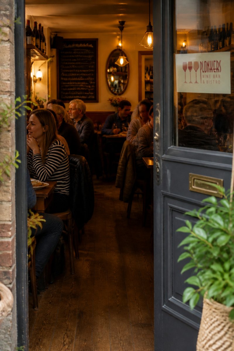 Warm, bustling interior of a York bistro featuring wooden tables and a chalkboard menu among independent restaurants.