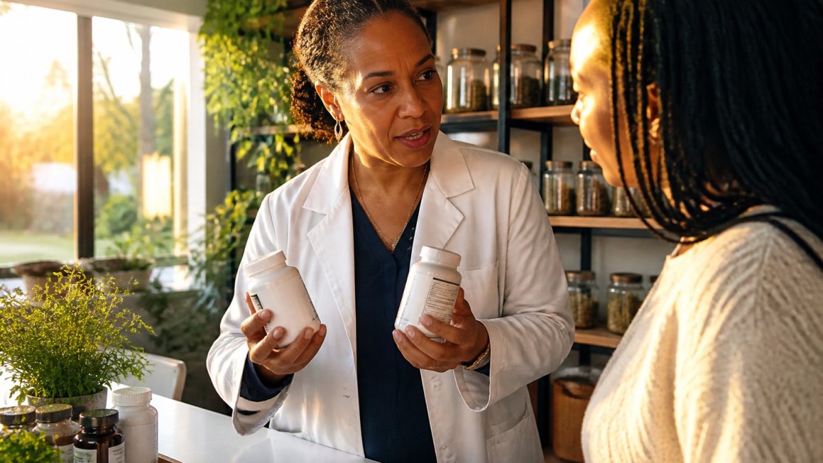 Comparing a generic bottle with a clinical grade supplements label detailing sourcing and dosage data