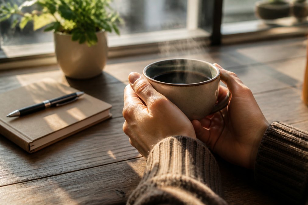 Infographic flowchart illustrating the step-by-step process for practicing mindful coffee meditation